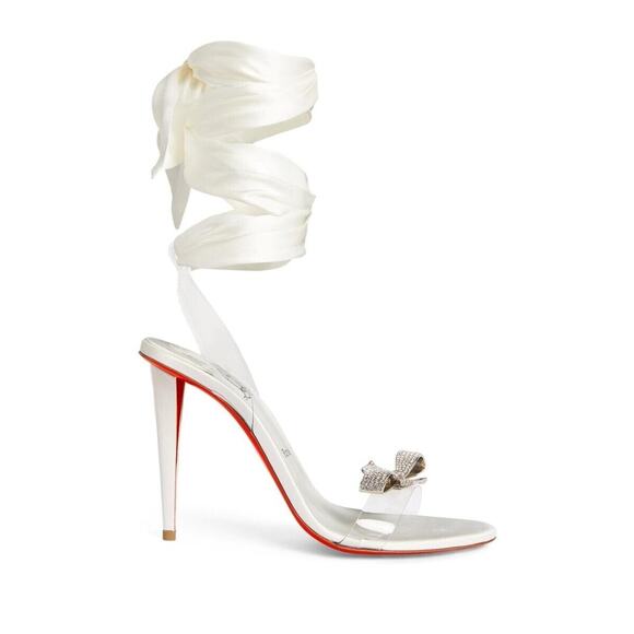 Christian Louboutin Astrinodo 100 Ivory PVC Bow Lace Up Tie Sandal Heel Pump 37 - Picture 2 of 16